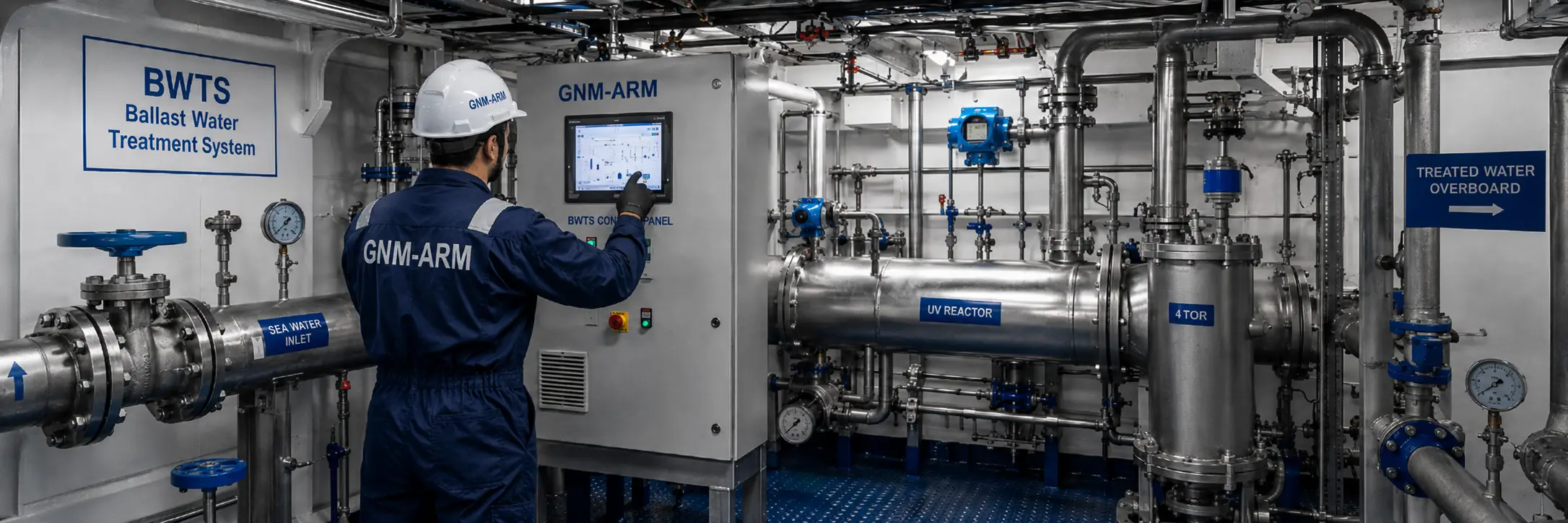 Ballast water treatment system equipment onboard a vessel